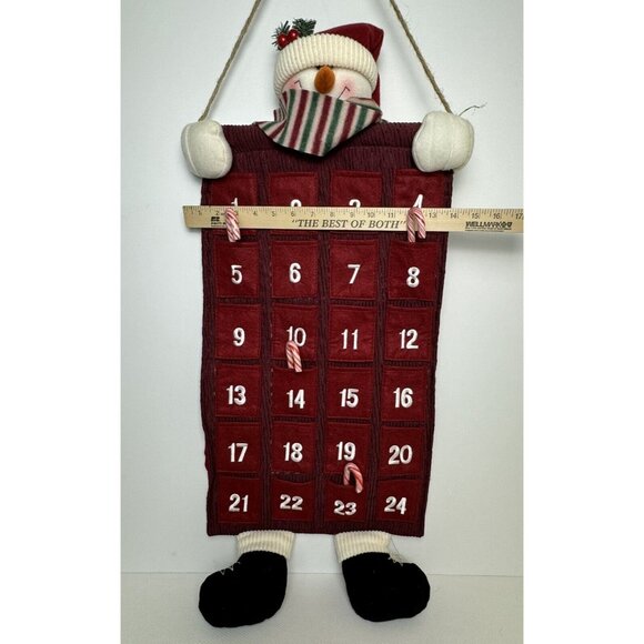 Snowman Hanging Fabric Advent Calendar 24 Numbered Pockets Christmas 38" Long - Picture 7 of 8